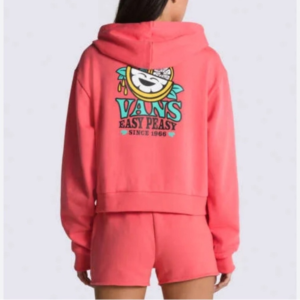 🟠VANS Lemon Easy Peasy Cropped Hoodie with Pockets in Vibrant Coral SMALL
